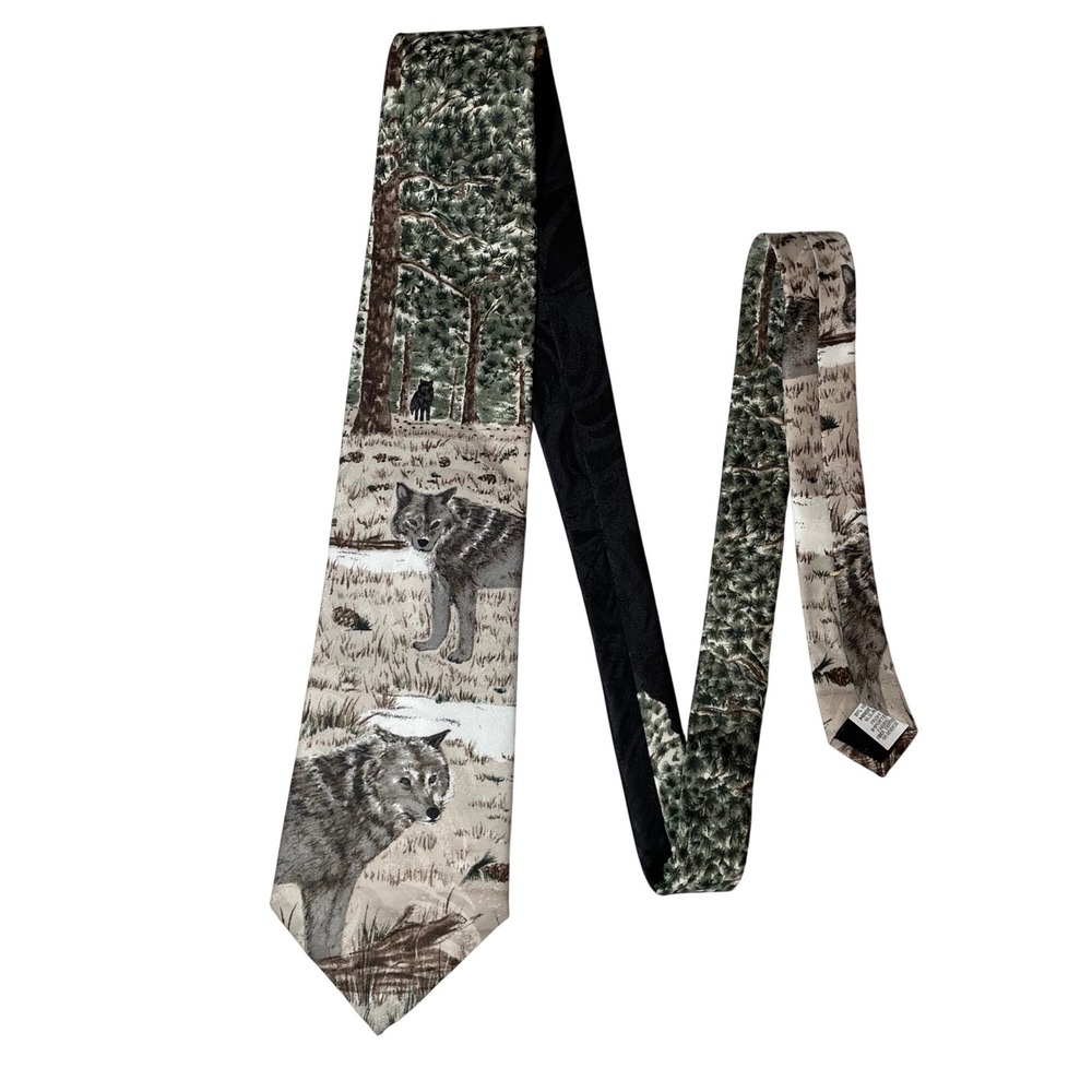 VTG Animal Tracks Watchful Wolves 1995 Lynell LW Bradshaw Novelty Necktie Mens - Picture 6 of 7